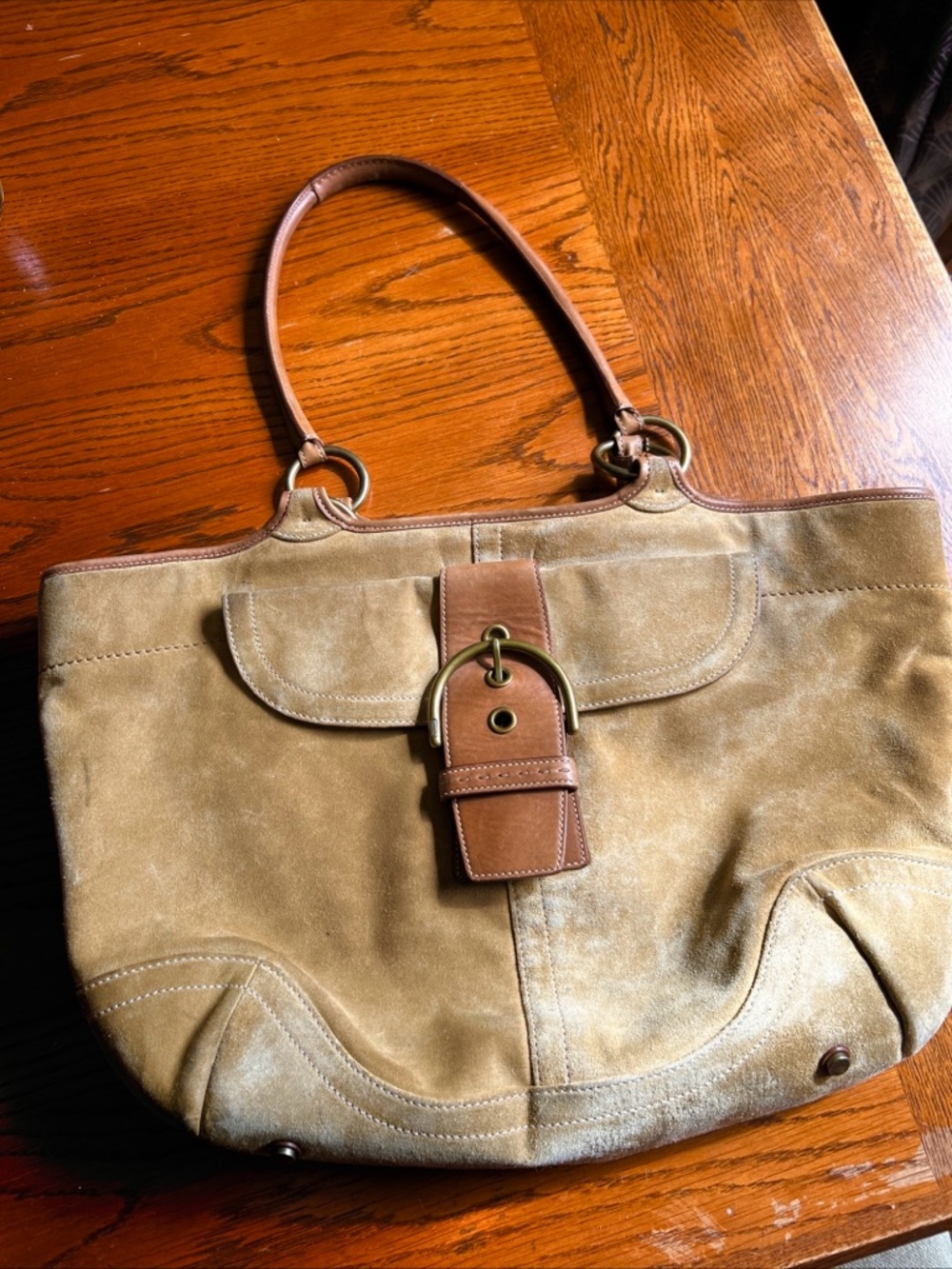 Vintage COACH Soho Suede Leather Trim Double Handles Satchel Shoulder Bag Tote